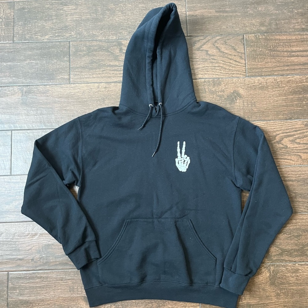 Black skeleton peace hand sweatshirt hoodie